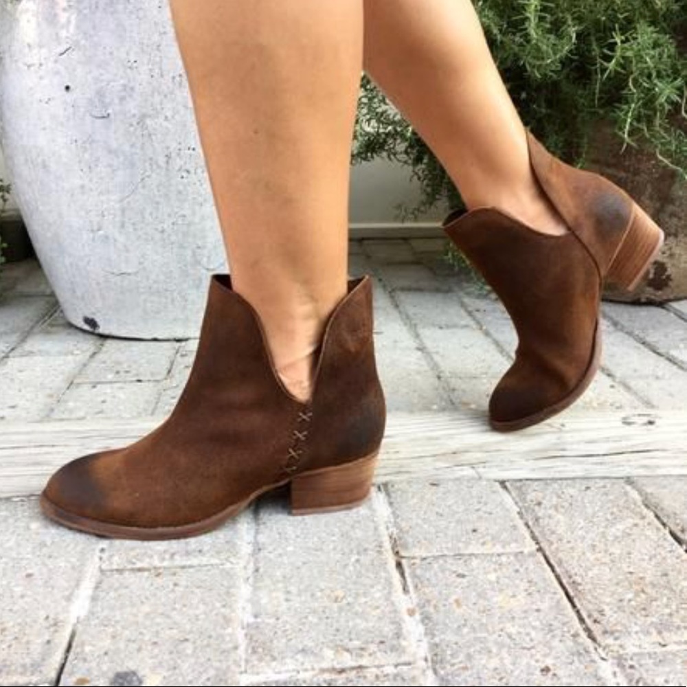 Rust Distressed Oiled Suede Deep V Cut Boots - Picture 1 of 4